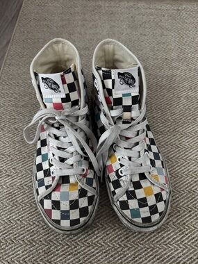 Vans Checkerboard High-Top Sneakers with Multicolor Squares